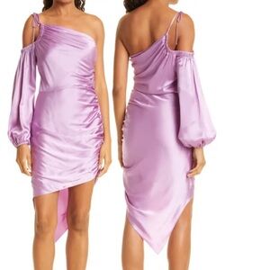 CINQ À SEPT Nakita One Shoulder Asymmetric Silk Dress In Purple
